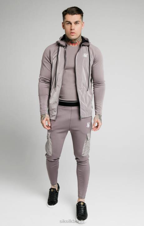 Männer SikSilk Adapt Kapuzenpullover aus gecrashtem Nylon mit durchgehendem Reißverschluss – Grau Bekleidung J0NL453
