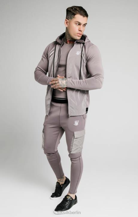 Männer SikSilk Adapt Kapuzenpullover aus gecrashtem Nylon mit durchgehendem Reißverschluss – Grau Bekleidung J0NL453