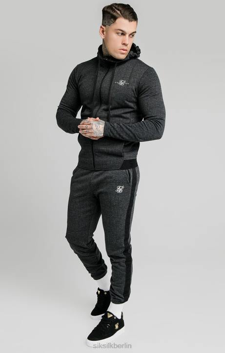 Männer SikSilk Agility-Kapuzenpullover mit farblich abgestimmtem Karomuster und durchgehendem Reißverschluss – Grau Bekleidung J0NL451