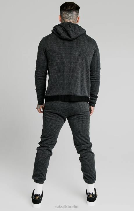 Männer SikSilk Agility-Kapuzenpullover mit farblich abgestimmtem Karomuster und durchgehendem Reißverschluss – Grau Bekleidung J0NL451