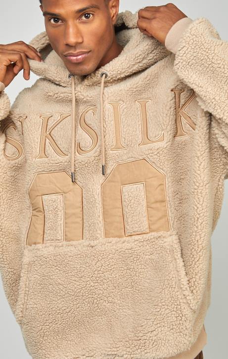 Männer SikSilk Beiger Kapuzenpullover mit Borg 89-Applikation zum Überziehen Bekleidung J0NL456