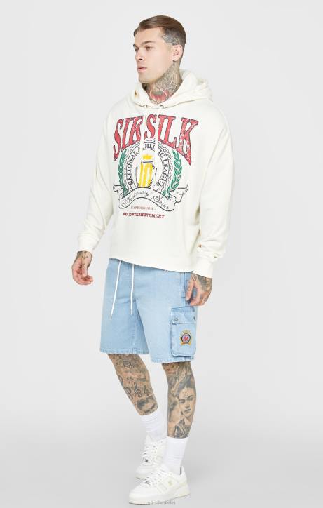 Männer SikSilk Ecrufarbener, übergroßer Kapuzenpullover mit Uni-Jubiläumsdruck Bekleidung J0NL419