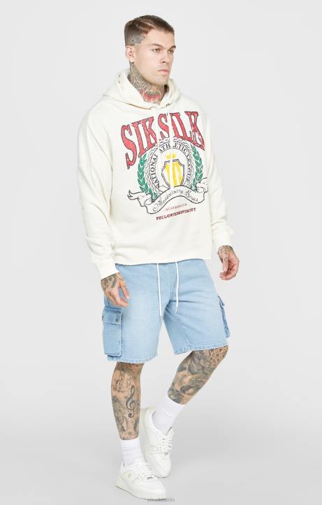 Männer SikSilk Ecrufarbener, übergroßer Kapuzenpullover mit Uni-Jubiläumsdruck Bekleidung J0NL419