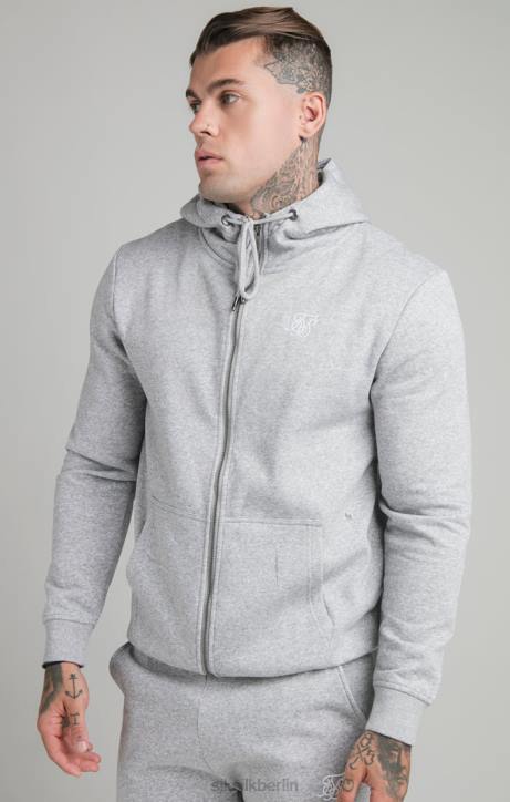 Männer SikSilk Grauer Essential-Kapuzenpullover mit durchgehendem Reißverschluss und Stehkragen Bekleidung J0NL452