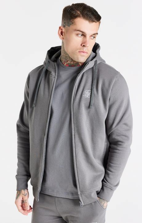 Männer SikSilk Grauer Essential-Kapuzenpullover mit durchgehendem Reißverschluss und Stehkragen Bekleidung J0NL454