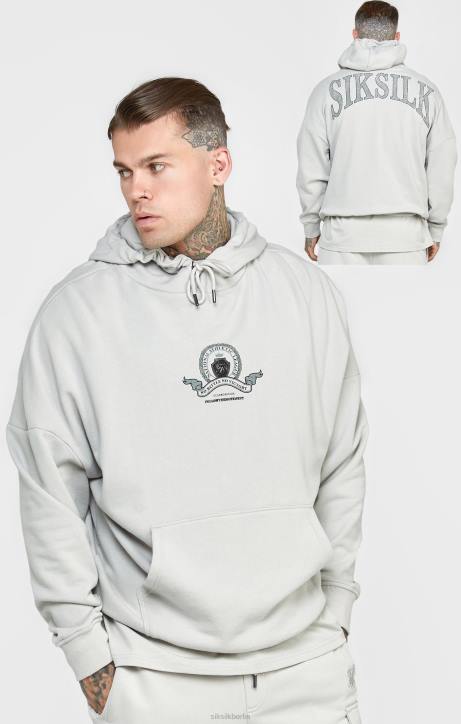 Männer SikSilk Grauer, übergroßer Kapuzenpullover mit College-Print Bekleidung J0NL443