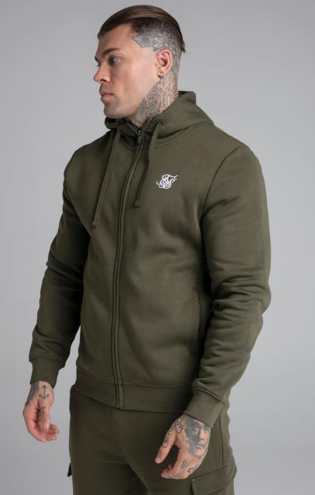 Männer SikSilk Khakifarbener Essential-Kapuzenpullover mit durchgehendem Reißverschluss Bekleidung J0NL423
