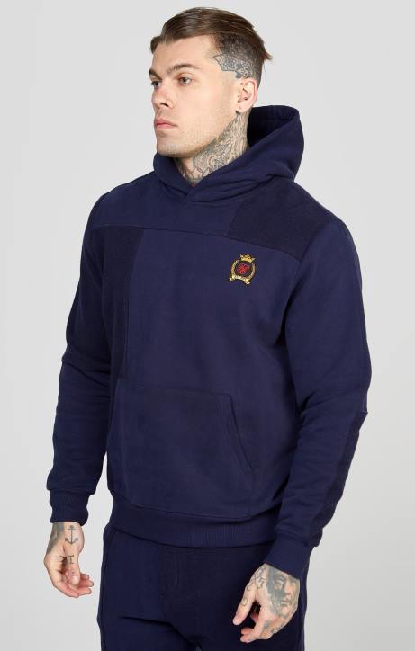 Männer SikSilk Marineblauer, übergroßer Kapuzenpullover mit umgekehrtem Schnitt und Nähten Bekleidung J0NL435