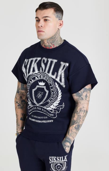 Männer SikSilk Marineblaues College-Sweatshirt Bekleidung J0NL445