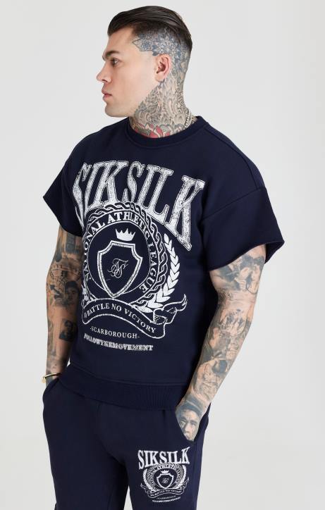 Männer SikSilk Marineblaues College-Sweatshirt Bekleidung J0NL445