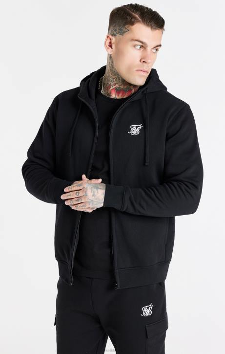 Männer SikSilk Schwarzer Essential-Kapuzenpullover mit durchgehendem Reißverschluss Bekleidung J0NL427