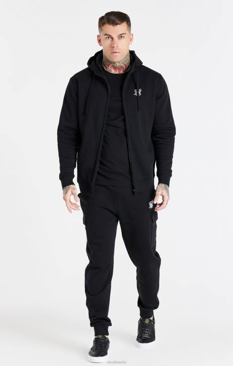 Männer SikSilk Schwarzer Essential-Kapuzenpullover mit durchgehendem Reißverschluss Bekleidung J0NL427