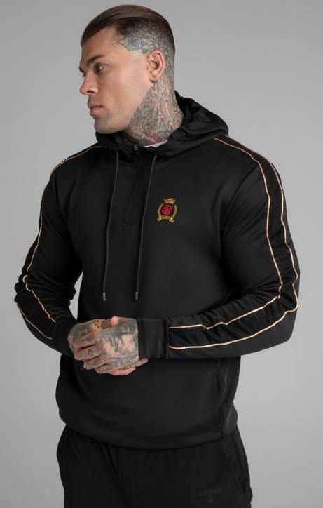 Männer SikSilk Schwarzer Kapuzenpullover mit Viertelreißverschluss Bekleidung J0NL413