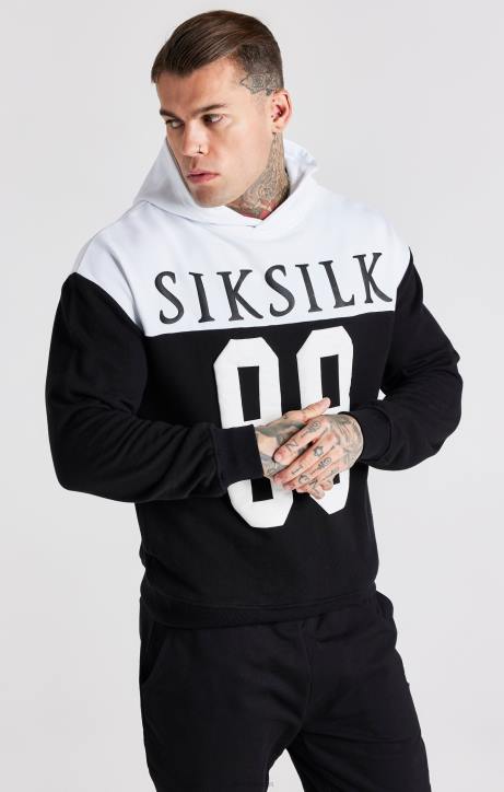Männer SikSilk Schwarzer, übergroßer Kapuzenpullover mit Retro-89-Print Bekleidung J0NL457