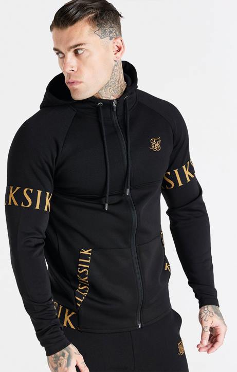 Männer SikSilk Schwarzer, dynamischer Kapuzenpullover mit Reißverschluss Bekleidung J0NL416