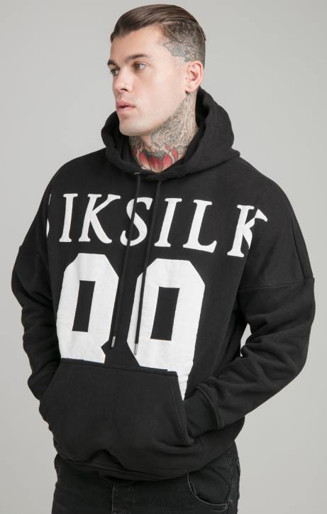 Männer SikSilk Schwarzer, locker sitzender Kapuzenpullover mit tief angesetzter Schulterpartie Bekleidung J0NL448