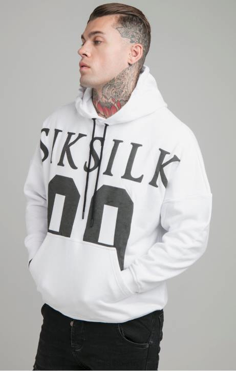 Männer SikSilk Weißer, locker sitzender Kapuzenpullover mit tief angesetzter Schulterpartie Bekleidung J0NL460