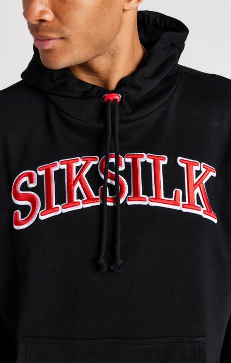 Männer SikSilk schwarzer übergroßer Kapuzenpullover Bekleidung J0NL426