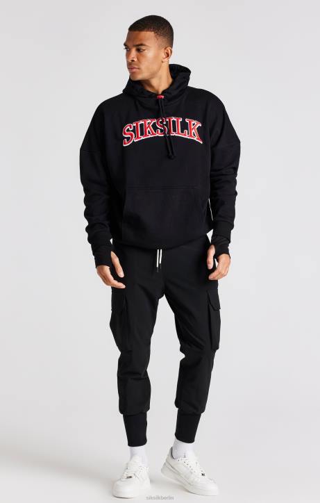 Männer SikSilk schwarzer übergroßer Kapuzenpullover Bekleidung J0NL426