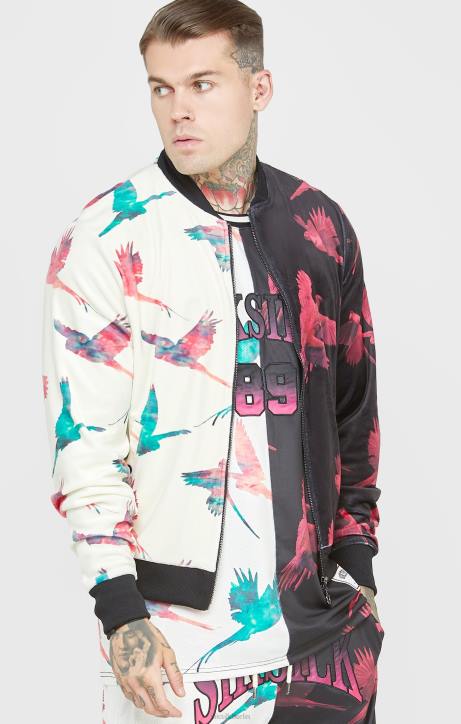Männer SikSilk Bomberjacke mit Ecru-Print Bekleidung J0NL469