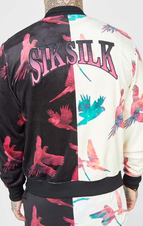Männer SikSilk Bomberjacke mit Ecru-Print Bekleidung J0NL469