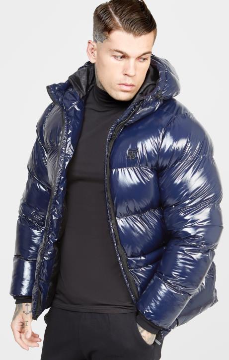 Männer SikSilk Marineblaue Glanz-Pufferjacke Bekleidung J0NL501