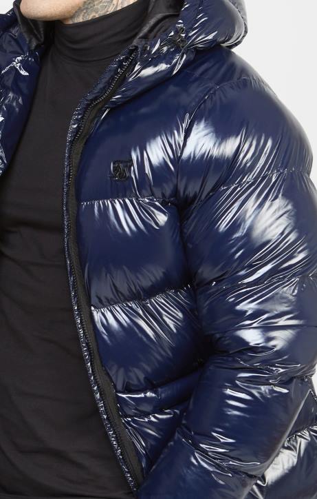 Männer SikSilk Marineblaue Glanz-Pufferjacke Bekleidung J0NL501