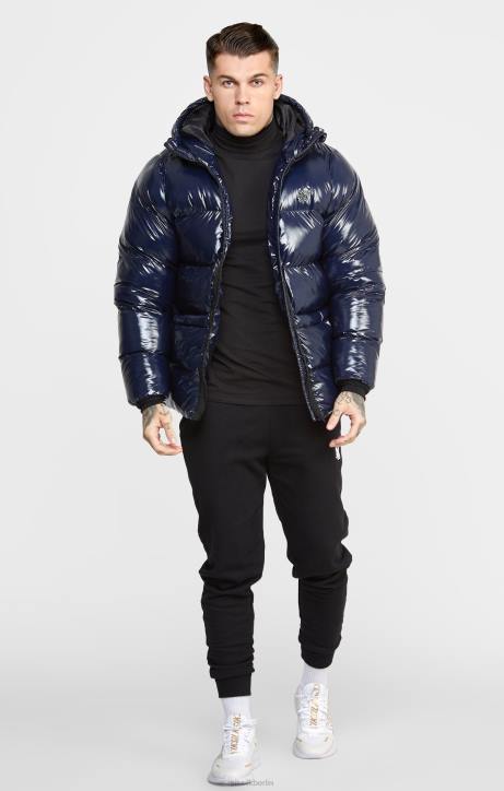 Männer SikSilk Marineblaue Glanz-Pufferjacke Bekleidung J0NL501