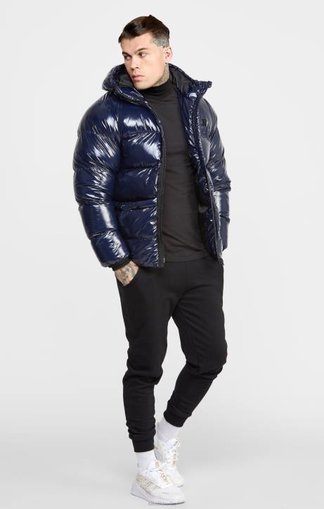 Männer SikSilk Marineblaue Glanz-Pufferjacke Bekleidung J0NL501