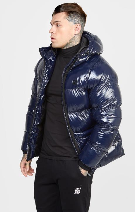 Männer SikSilk Marineblaue Glanz-Pufferjacke Bekleidung J0NL501