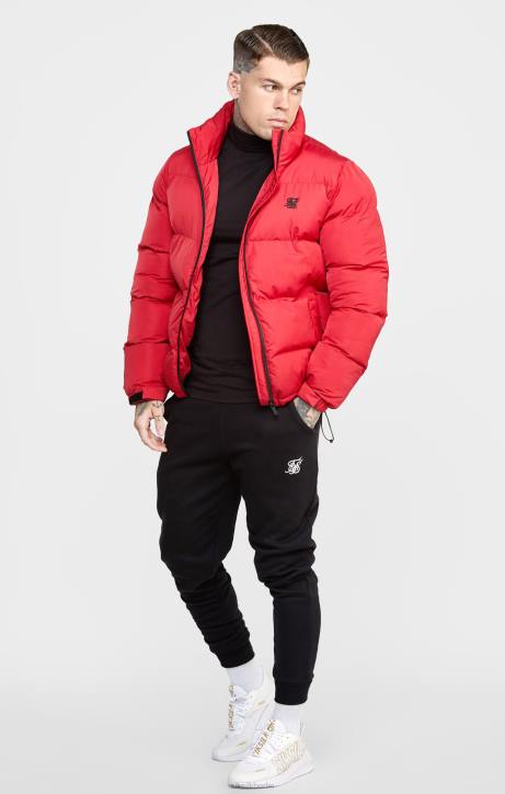 Männer SikSilk Rote Pufferjacke mit geprägtem Logo Bekleidung J0NL495