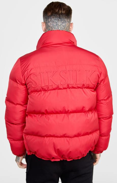 Männer SikSilk Rote Pufferjacke mit geprägtem Logo Bekleidung J0NL495