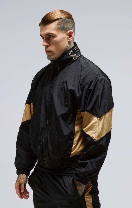 Männer SikSilk Schwarze Bomberjacke mit Einsätzen Bekleidung J0NL468