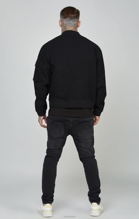 Männer SikSilk Schwarze Denim-Bomberjacke mit sich wiederholendem Logo Bekleidung J0NL491