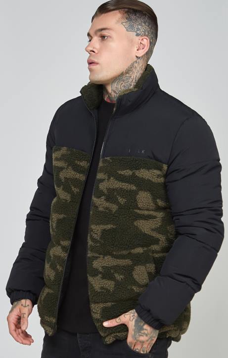 Männer SikSilk Schwarze Sherpa-Luftpolsterjacke Bekleidung J0NL485