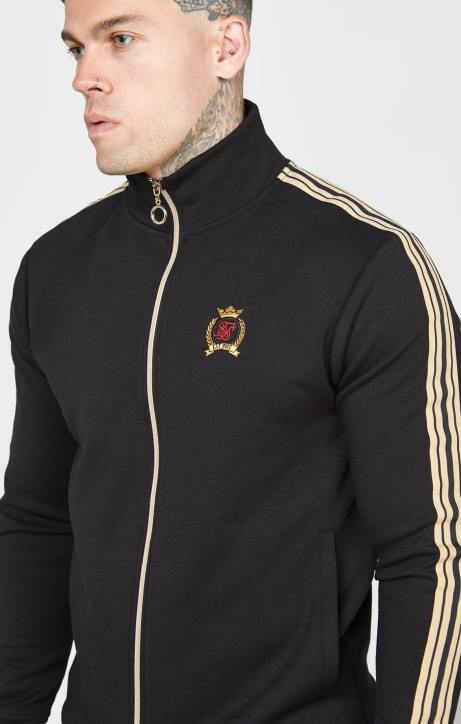 Männer SikSilk Schwarze Trainingsjacke mit Trichterkragen und Wappen Bekleidung J0NL476