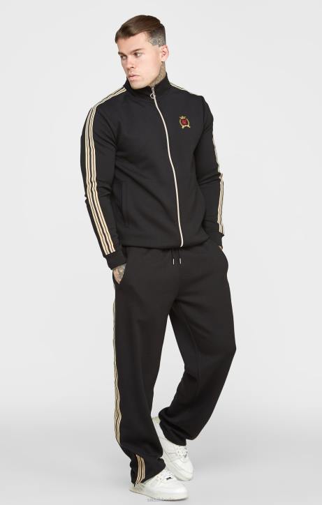 Männer SikSilk Schwarze Trainingsjacke mit Trichterkragen und Wappen Bekleidung J0NL476