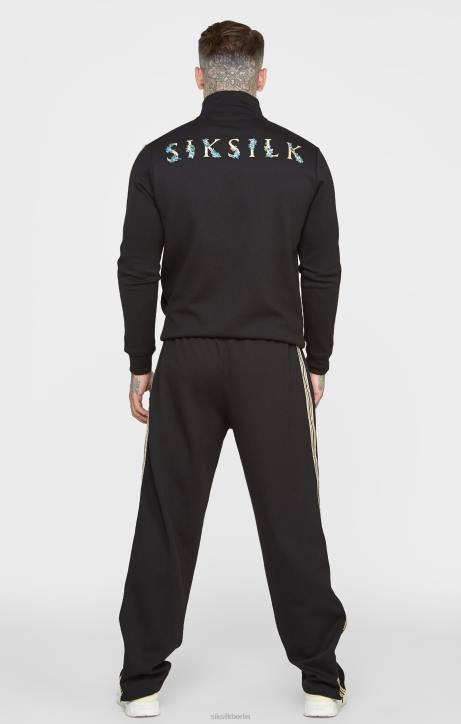 Männer SikSilk Schwarze Trainingsjacke mit Trichterkragen und Wappen Bekleidung J0NL476