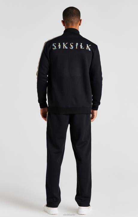 Männer SikSilk Schwarze Trainingsjacke mit Trichterkragen und Wappen Bekleidung J0NL476