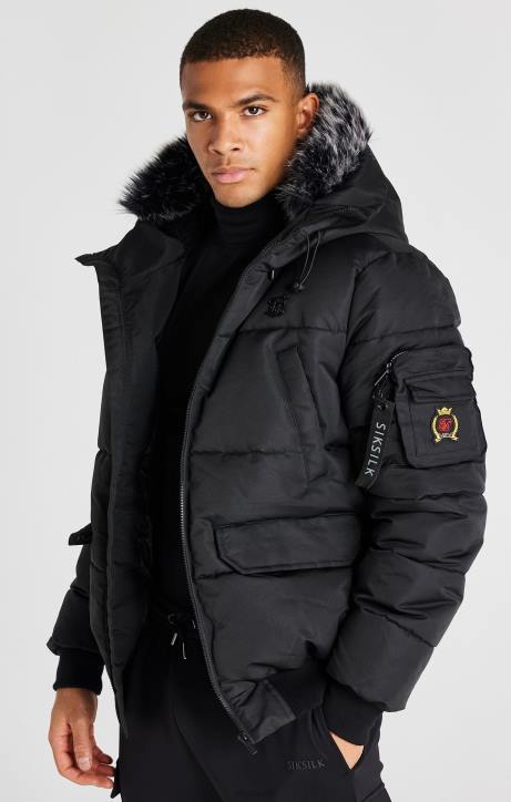 Männer SikSilk schwarze Bomberjacke Bekleidung J0NL483