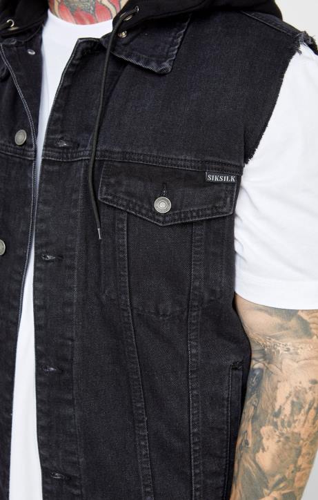 Männer SikSilk schwarze Kapuzenweste Bekleidung J0NL472