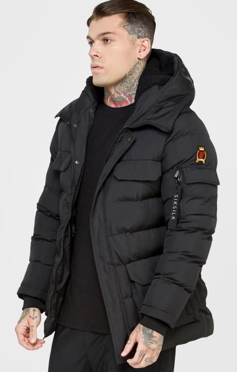 Männer SikSilk schwarzer Parka-Mantel Bekleidung J0NL480
