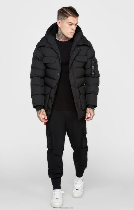 Männer SikSilk schwarzer Parka-Mantel Bekleidung J0NL480