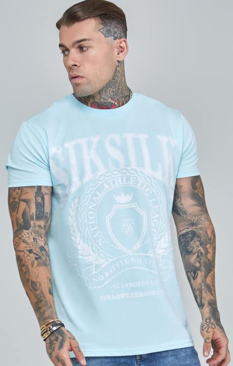 Männer SikSilk Blaues Uni-T-Shirt mit kastiger Passform Bekleidung J0NL396