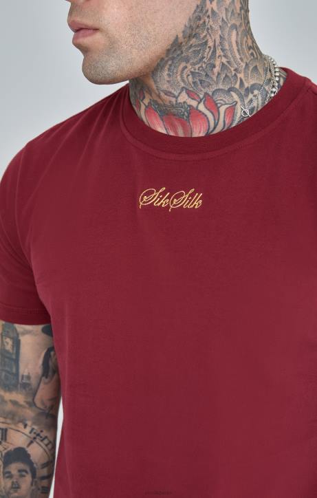 Männer SikSilk Burgunderrotes, übergroßes T-Shirt mit Logo-Schriftzug Bekleidung J0NL386