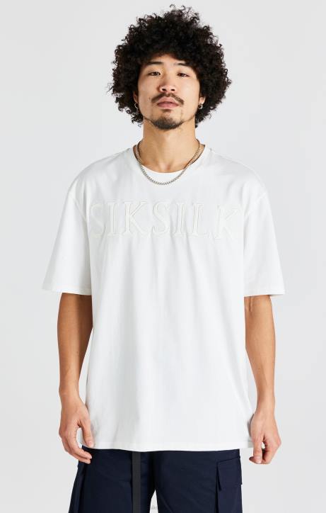Männer SikSilk Ecrufarbenes, übergroßes Logo-T-Shirt Bekleidung J0NL404
