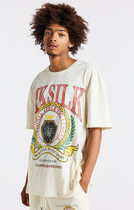 Männer SikSilk Ecrufarbenes, übergroßes T-Shirt mit College-Print Bekleidung J0NL409
