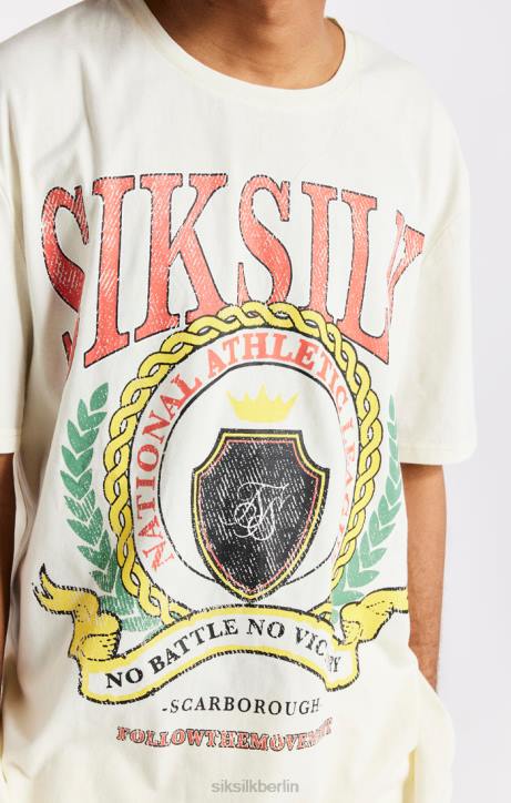 Männer SikSilk Ecrufarbenes, übergroßes T-Shirt mit College-Print Bekleidung J0NL409