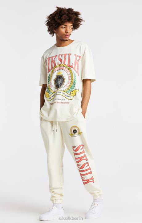Männer SikSilk Ecrufarbenes, übergroßes T-Shirt mit College-Print Bekleidung J0NL409