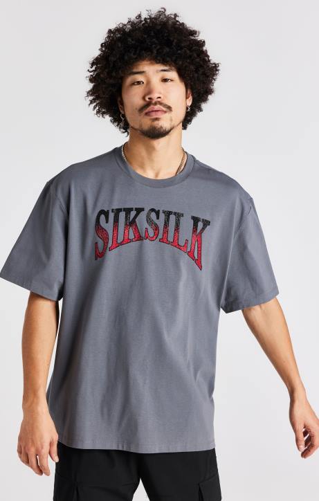 Männer SikSilk Graues Kurzarm-T-Shirt mit Strasssteinen Bekleidung J0NL400